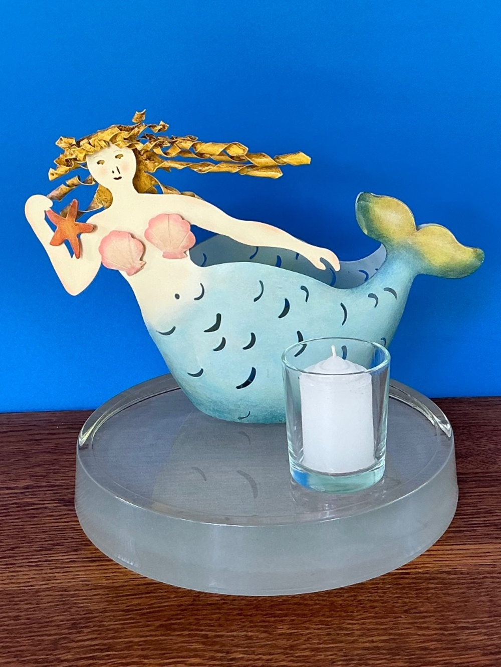 Vintage 3D Mermaid Votive Candle Holder Metal Nautical Decor Beach Vibe